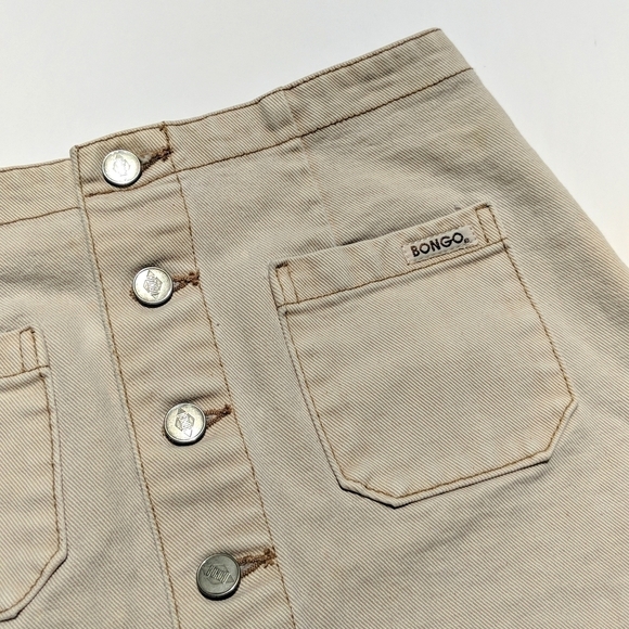 Bongo 90's Vintage Grunge High Waisted Button Front Denim Mini Skirt Cream 5 - Picture 2 of 12